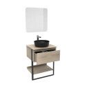 Meuble de Salle de bain 60 cm Bois et Métal + Vasque Noire UMA + Miroir - NINA