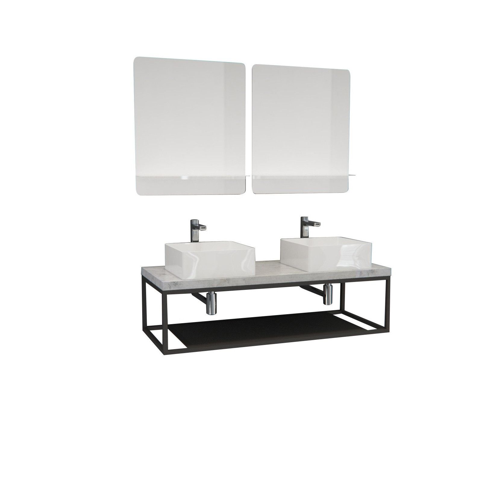 Ensemble de Salle de Bain WILL - Plan suspendu 120 cm + Structure métal + 2 Vasques + 2 Miroirs