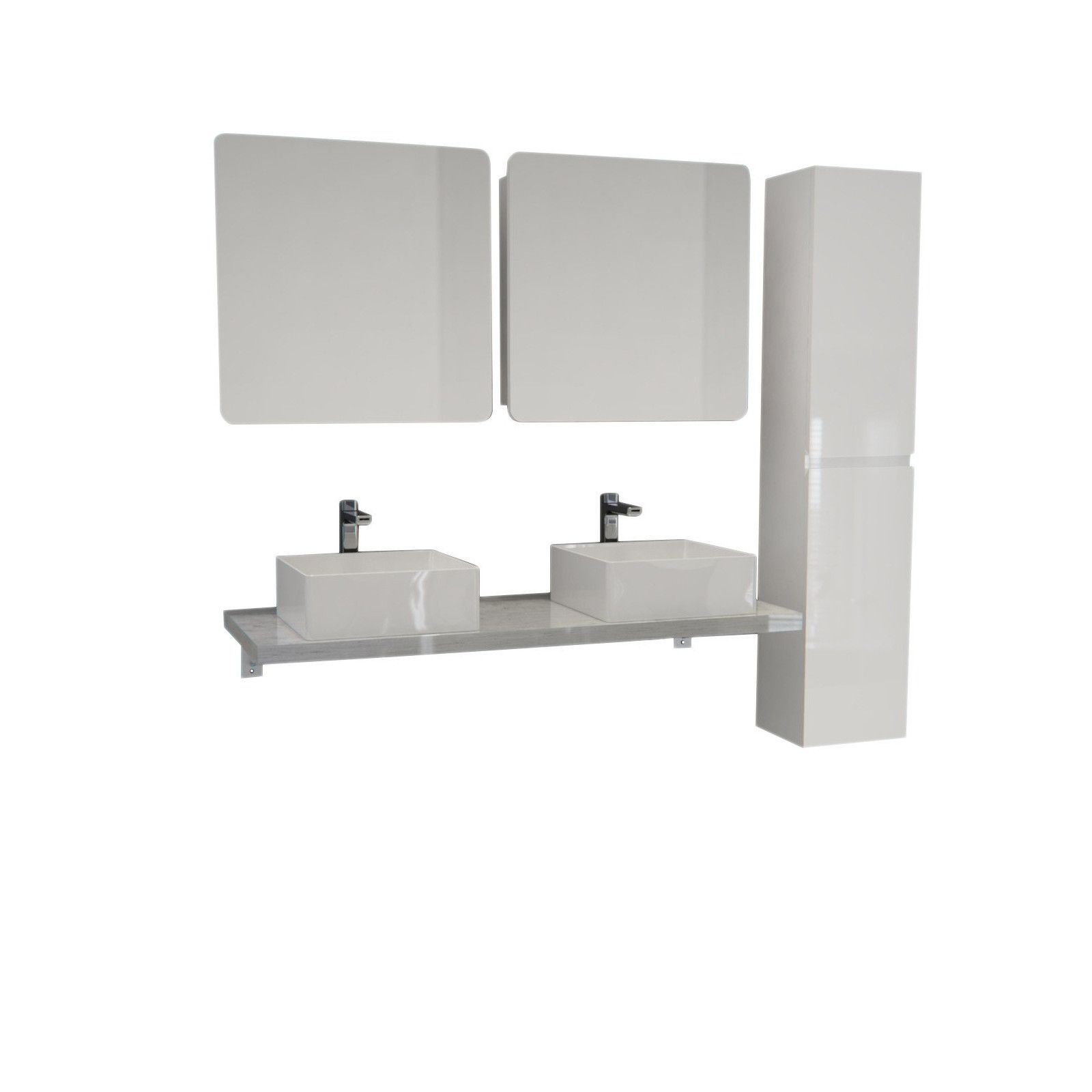 Ensemble de Salle de Bain WILL - Plan suspendu 120 cm + Equerres invisibles + 2 Vasques + 2 Miroirs