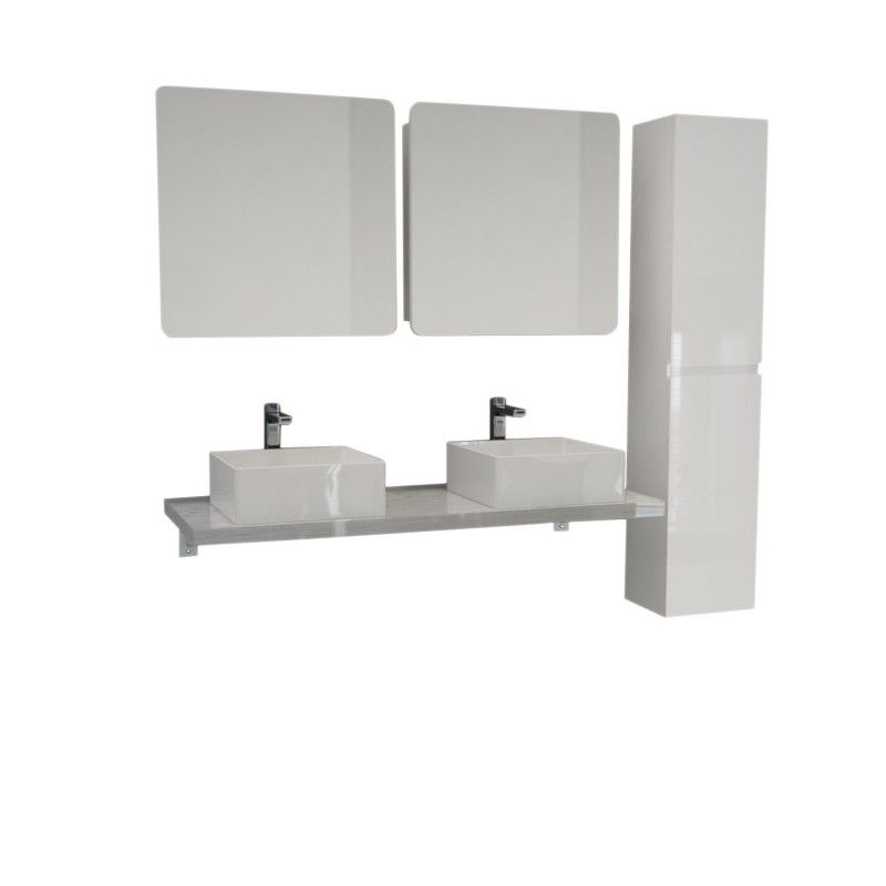 Ensemble de Salle de Bain WILL - Plan suspendu 120 cm + Equerres invisibles + 2 Vasques + 2 Miroirs