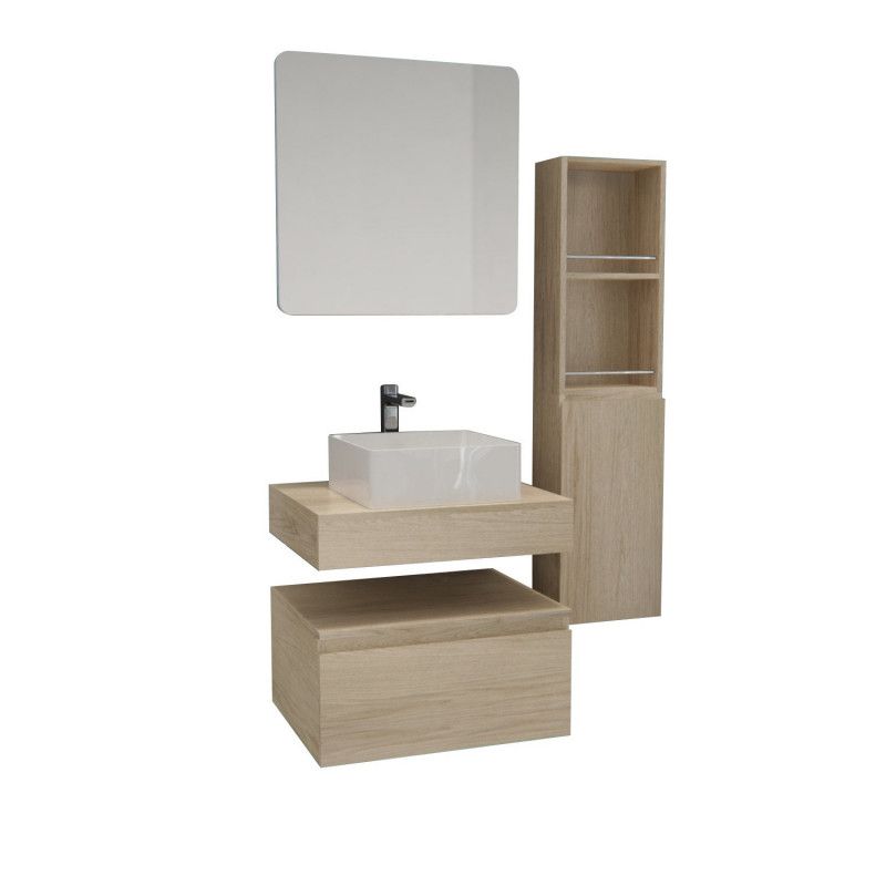Ensemble de Salle de Bain WILL - Plan suspendu + Equerres + Meubles de rangement + Vasque + Armoire