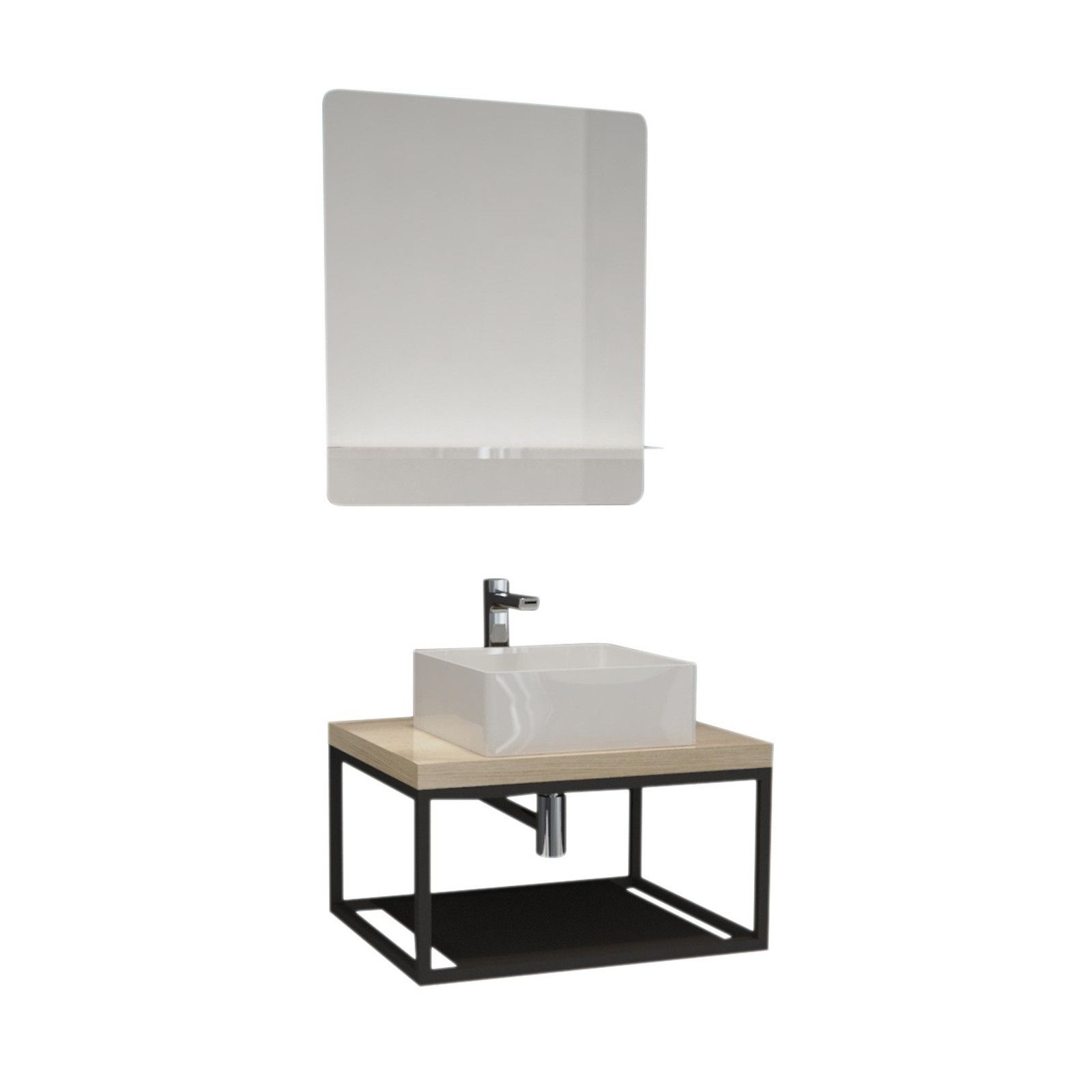 Ensemble de Salle de Bain WILL - Plan de toilette suspendu 60 cm + Structure métal Noir Mat + Vasque Ensemble de Salle de Bain WILL - Plan de toilette suspendu 60 cm + Structure métal Noir Mat + Vasque
