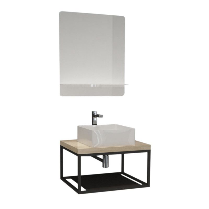 Ensemble de Salle de Bain WILL - Plan de toilette suspendu 60 cm + Structure métal Noir Mat + Vasque