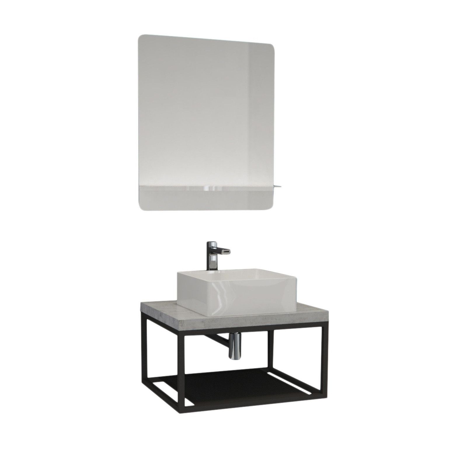 Ensemble de Salle de Bain WILL - Plan de toilette suspendu 60 cm + Structure métal Noir Mat + Vasque