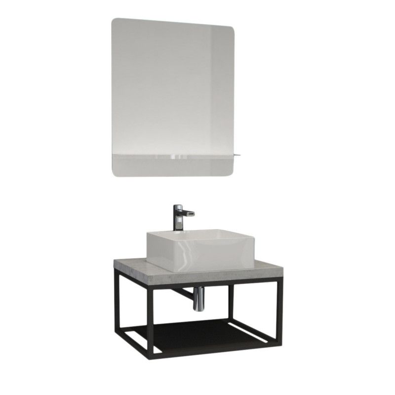 Ensemble de Salle de Bain WILL - Plan de toilette suspendu 60 cm + Structure métal Noir Mat + Vasque