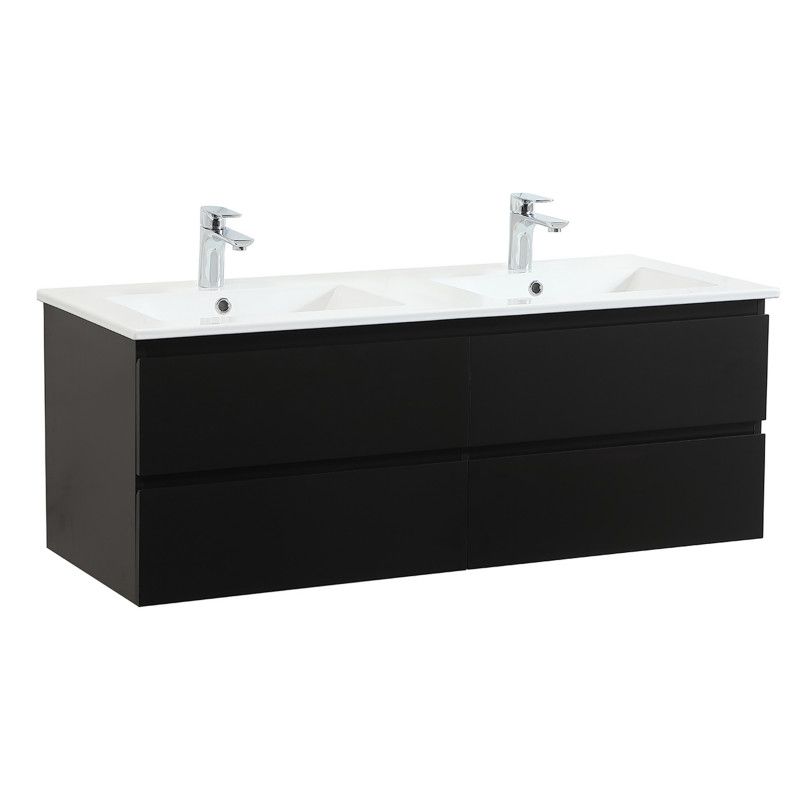 Meuble double vasque noir carbone 120cm + plan double vasque