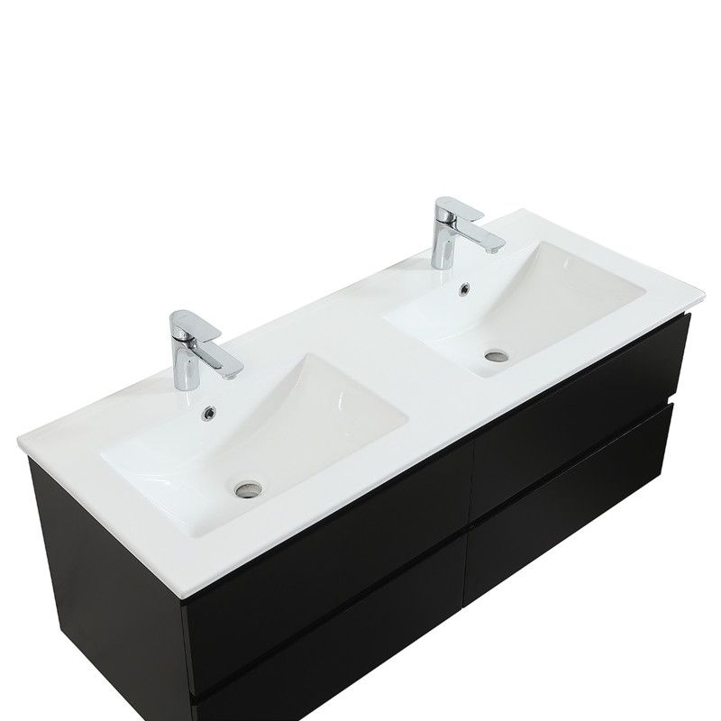 Ensemble meuble double vasque noir carbone 120cm + vasque + colonne