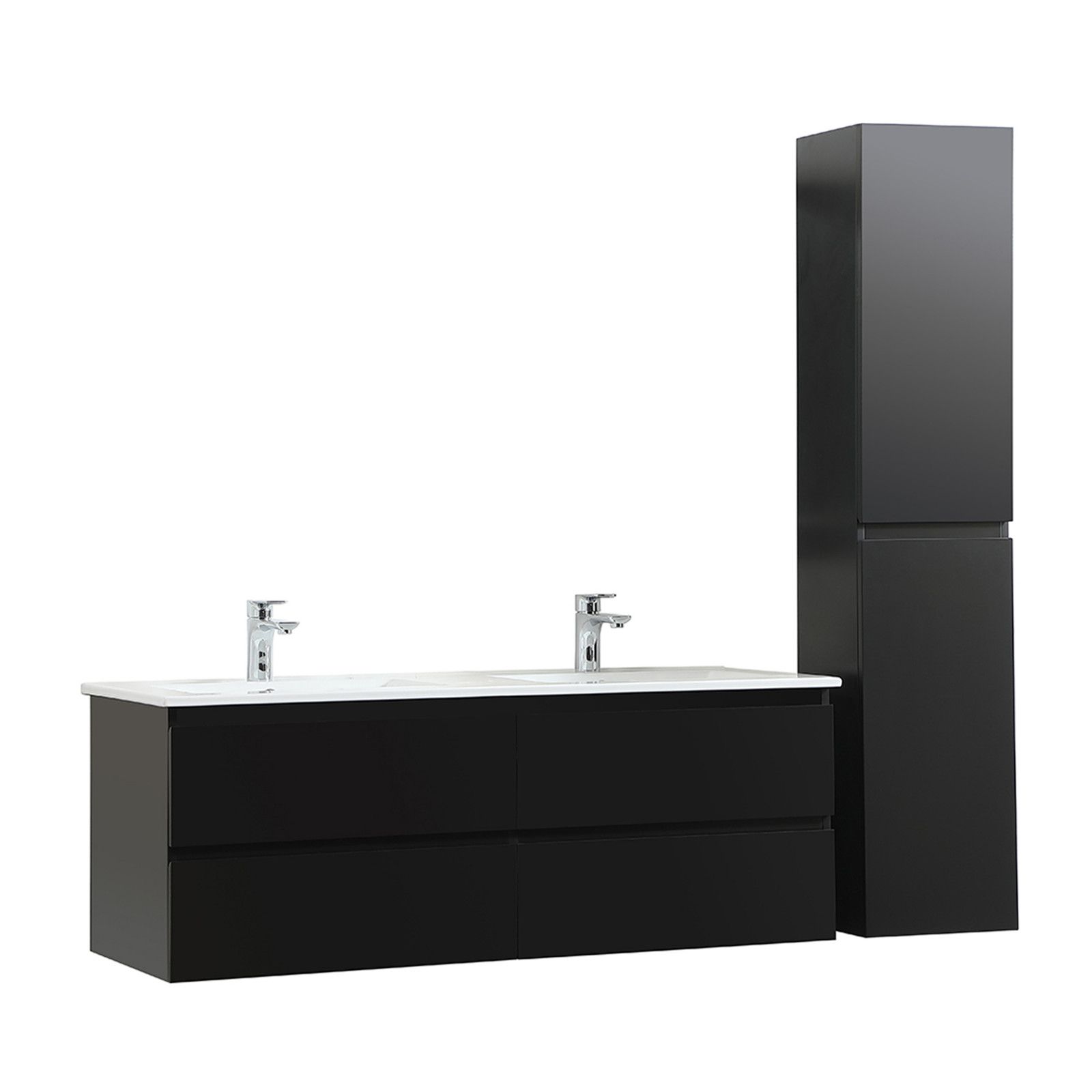 Ensemble meuble double vasque noir carbone 120cm + vasque + colonne
