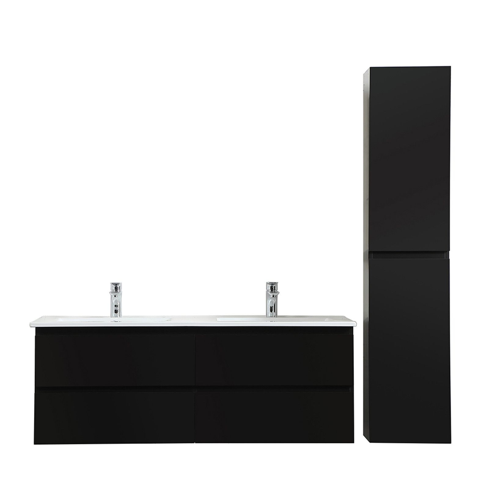 Meuble de Salle de Bain Double Vasque 120 cm + Colonne Noir Carbone SORRENTO