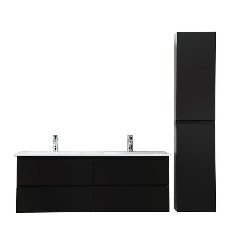 Ensemble meuble double vasque noir carbone 120cm + vasque + colonne