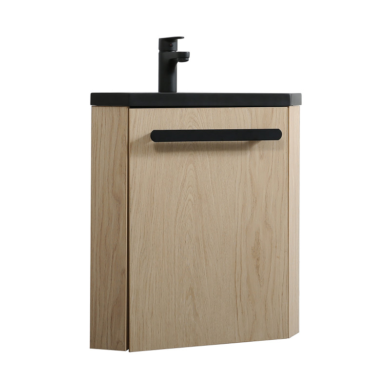 Lave-mains d'angle SKINO avec vasque résine avec robinet noir L 35 x H 53 x P 35 cm