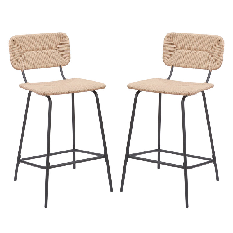 Tabourets de Bar Îlot Central Corde tressée et Métal - Coloris Naturel NEMA | Lot de 2