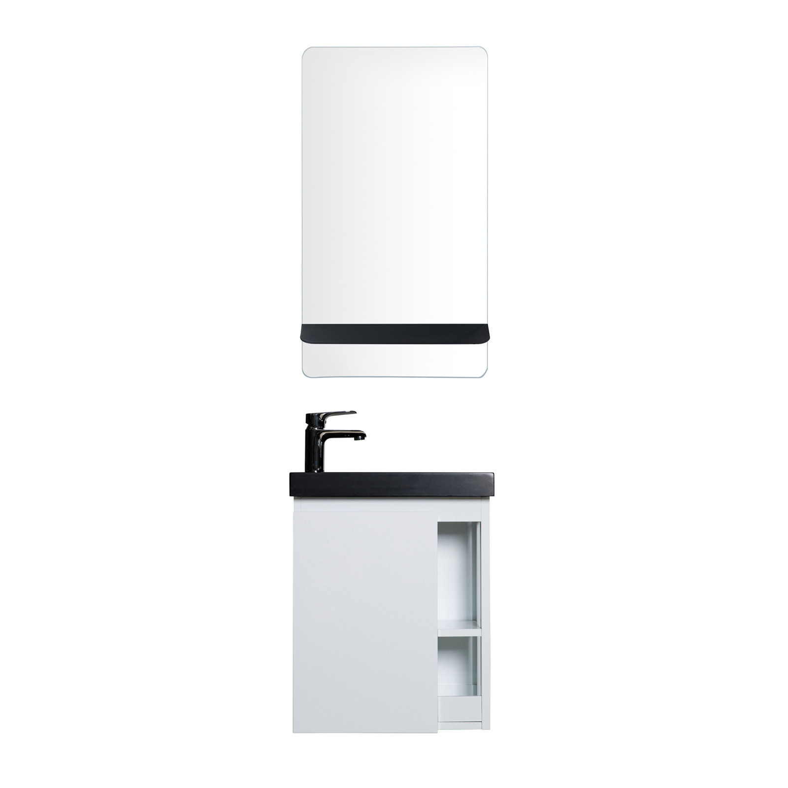 Meuble Lave-mains Blanc avec vasque Noire HAMPTON + Miroir Meuble Lave-mains Blanc avec vasque Noire HAMPTON + Miroir