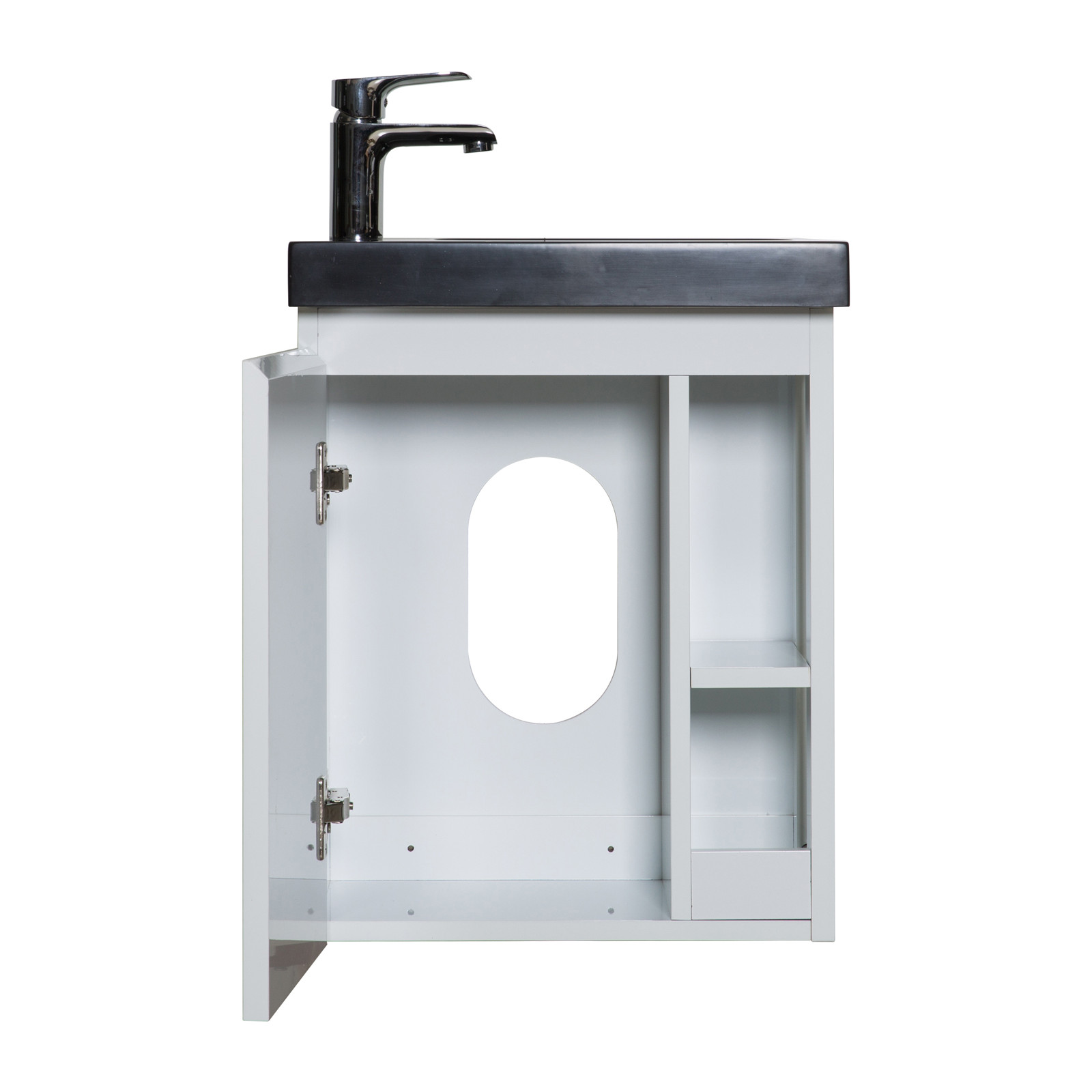 Meuble Lave-mains Blanc avec vasque Noire HAMPTON + Miroir Meuble Lave-mains Blanc avec vasque Noire HAMPTON + Miroir