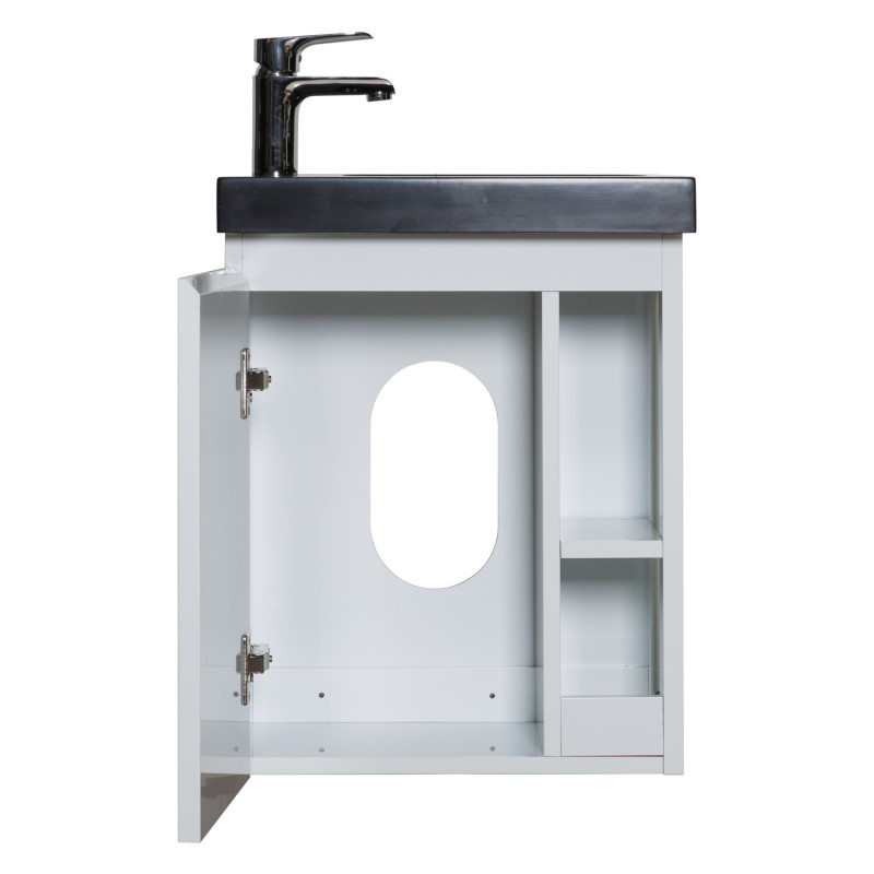 Meuble Lave-mains Blanc avec vasque Noire HAMPTON + Miroir
