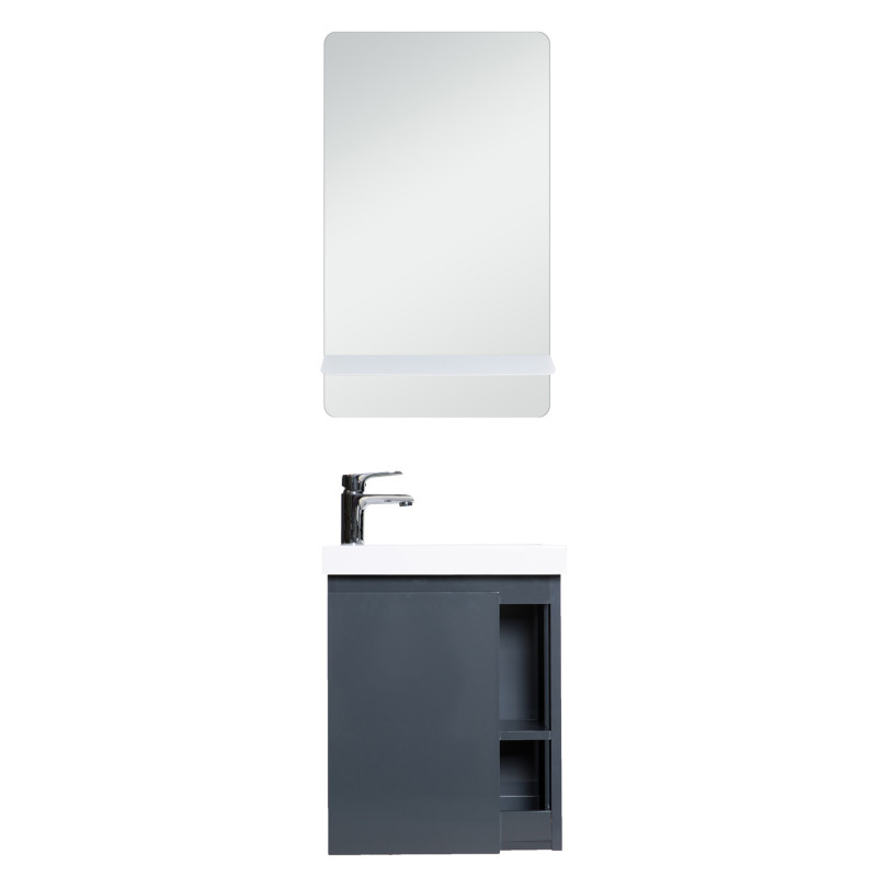 Lave-mains Gris avec vasque Blanche HAMPTON + Miroir