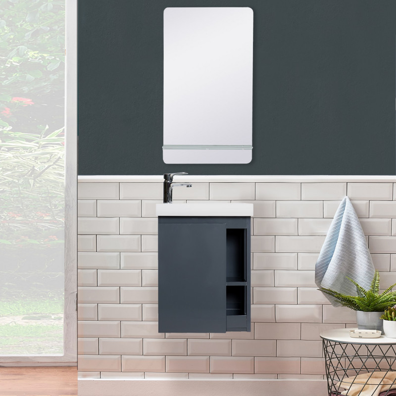 Lave-mains Gris avec vasque Blanche HAMPTON + Miroir