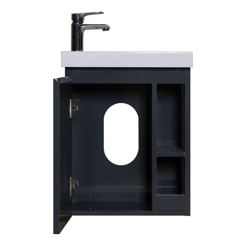 Lave-mains Gris avec vasque Blanche HAMPTON + Miroir