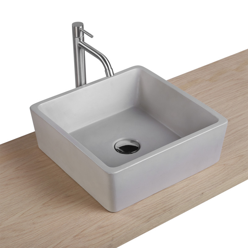 Vasque Salle de Bain à Poser Carrée en Béton Gris Clair L38 cm SOFIA