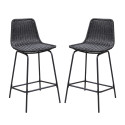 Tabourets de Bar Îlot Central Rotin et Métal - Coloris Noir BALI | Lot de 2