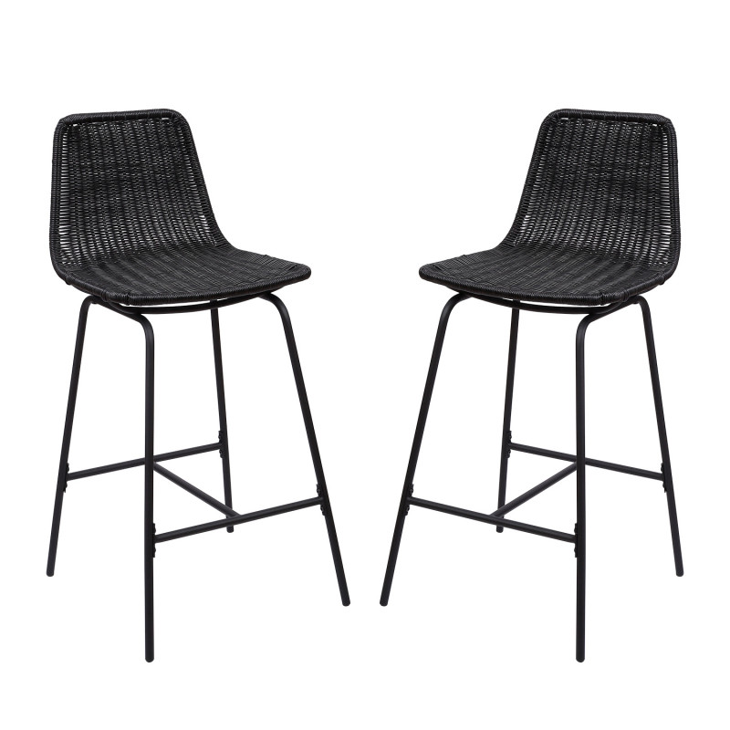 Tabourets de Bar Îlot Central Rotin et Métal - Coloris Noir KUTA | Lot de 2 Tabourets de Bar Îlot Central Rotin et Métal - Coloris Noir KUTA | Lot de 2