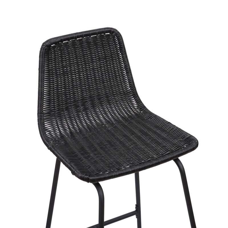 Tabourets de Bar Îlot Central Rotin et Métal - Coloris Noir KUTA | Lot de 2