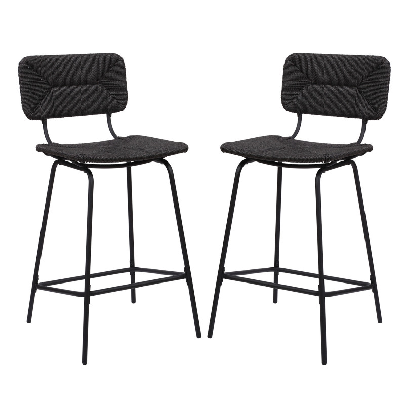 Tabourets de Bar Îlot Central Corde tressée et Métal - Coloris Noir carbone NEMA | Lot de 2