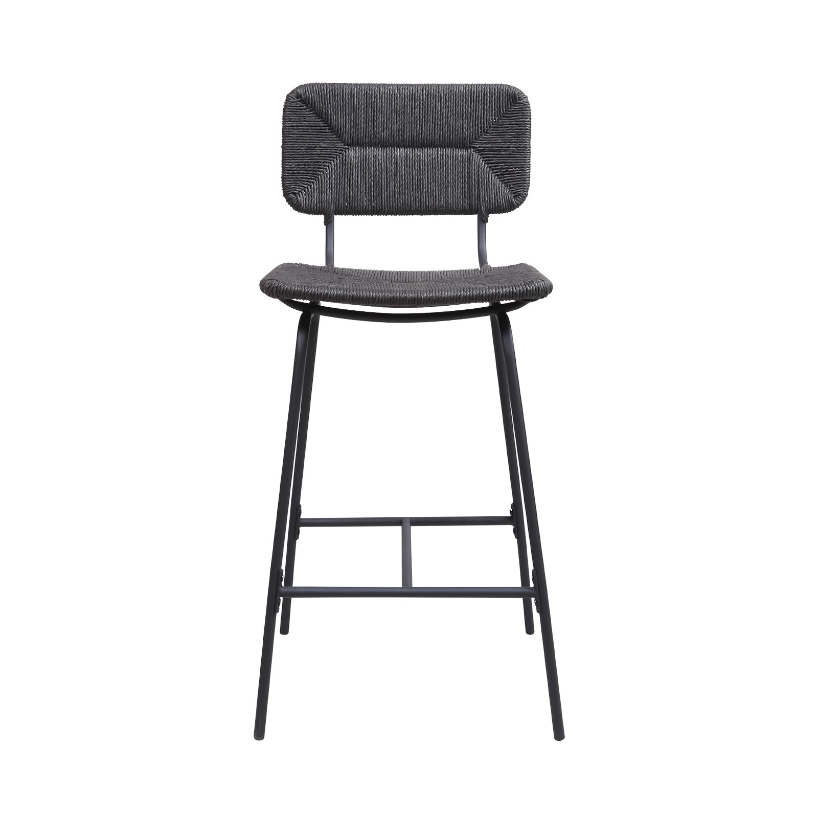 Tabourets de Bar Îlot Central Corde tressée et Métal - Coloris Noir carbone TIDRA | Lot de 2 Tabourets de Bar Îlot Central Corde tressée et Métal - Coloris Noir carbone TIDRA | Lot de 2