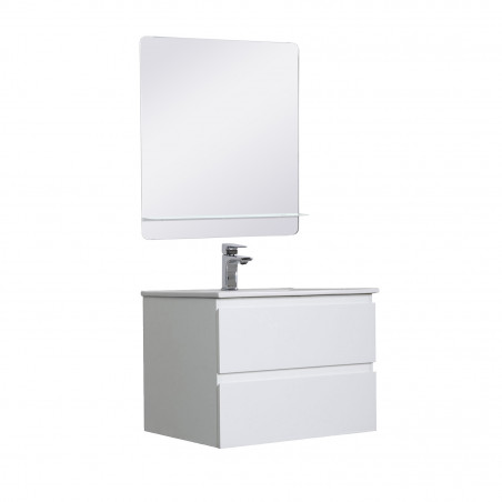Meuble Salle de Bain 60 cm Suspendu Blanc + Miroir SORRENTO