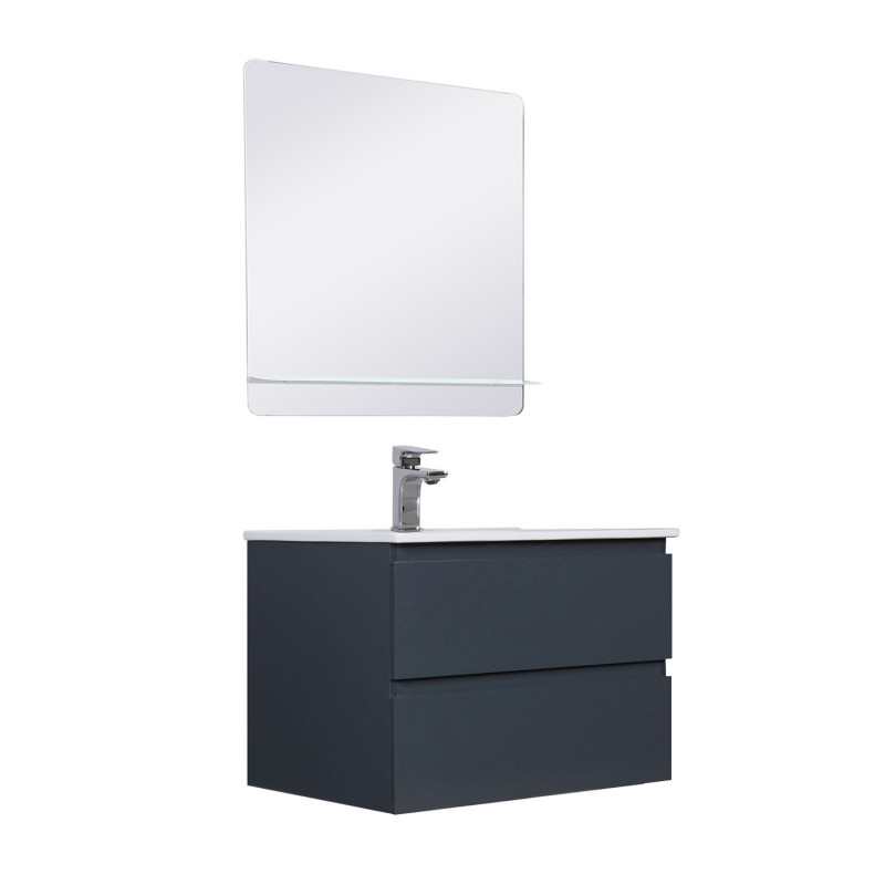 Meuble Salle de Bain 60 cm Suspendu Gris Anthracite + Miroir SORRENTO