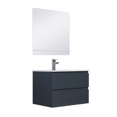 Meuble Salle de Bain 60 cm Suspendu Gris Anthracite + Miroir SORRENTO