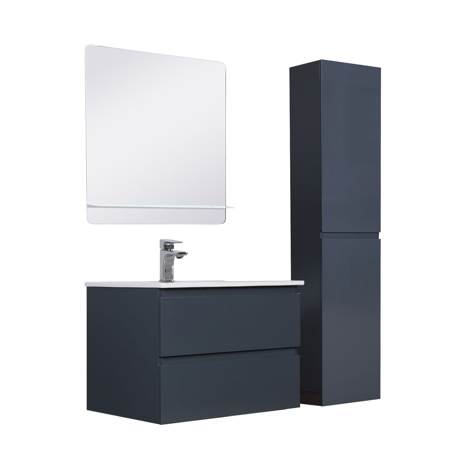 Meuble Salle de Bain 60 cm + Colonne Gris Anthracite + Miroir SORRENTO