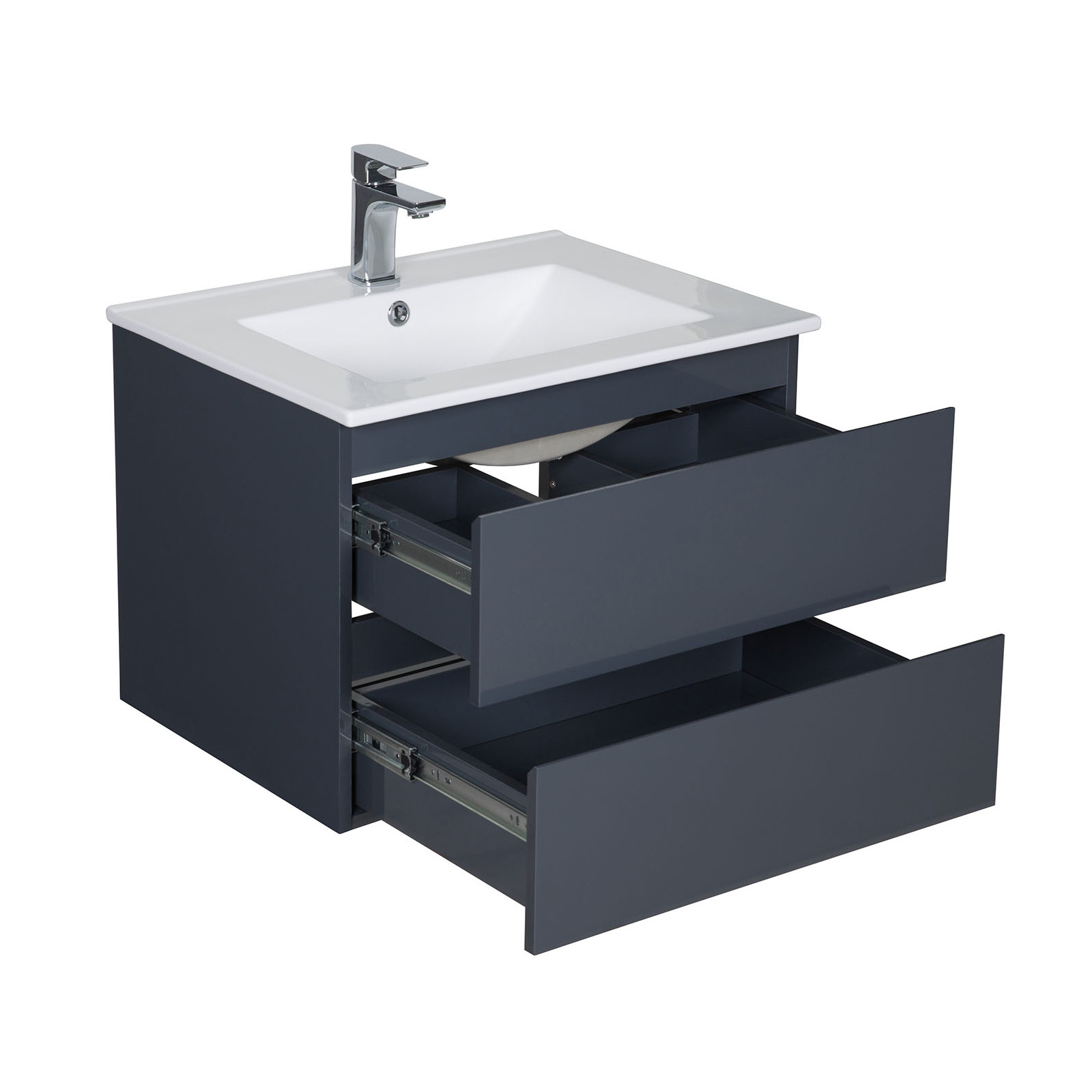 Meuble Salle de Bain 60 cm + Colonne Gris Anthracite + Miroir SORRENTO