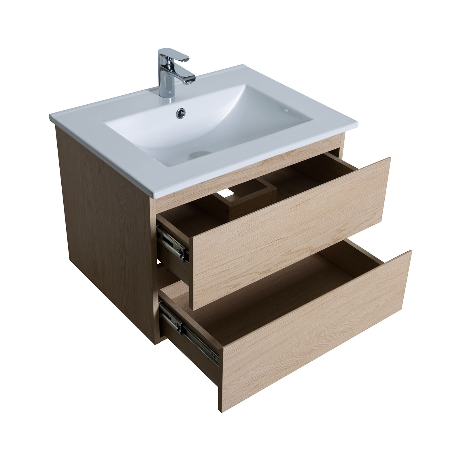 Meuble Salle de Bain 60 cm + Colonne décor Chêne + Miroir SORRENTO
