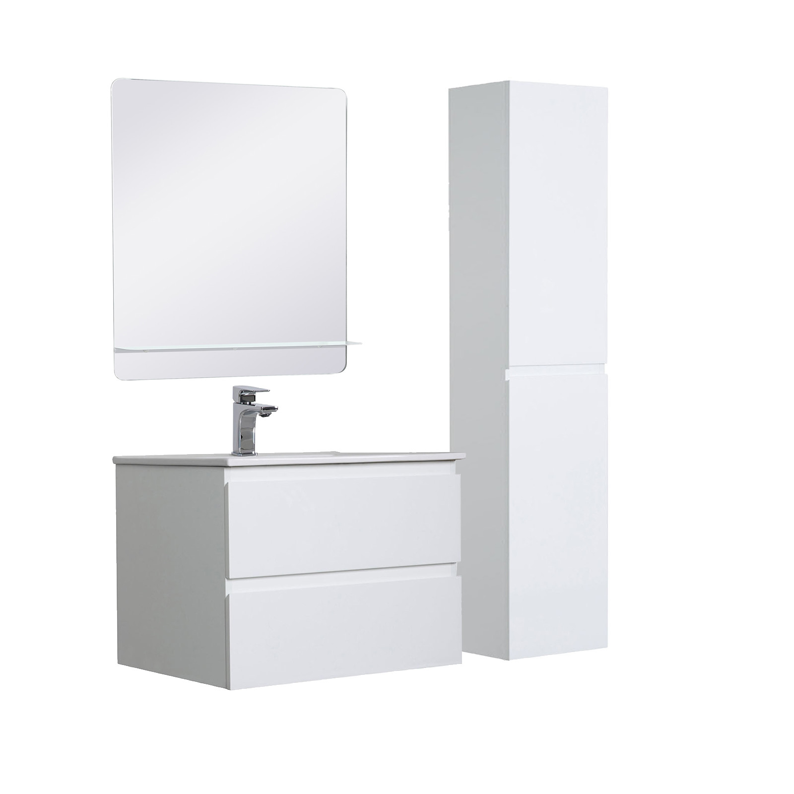 Meuble Salle de Bain 60 cm + Colonne Blanc + Miroir SORRENTO Meuble Salle de Bain 60 cm + Colonne Blanc + Miroir SORRENTO