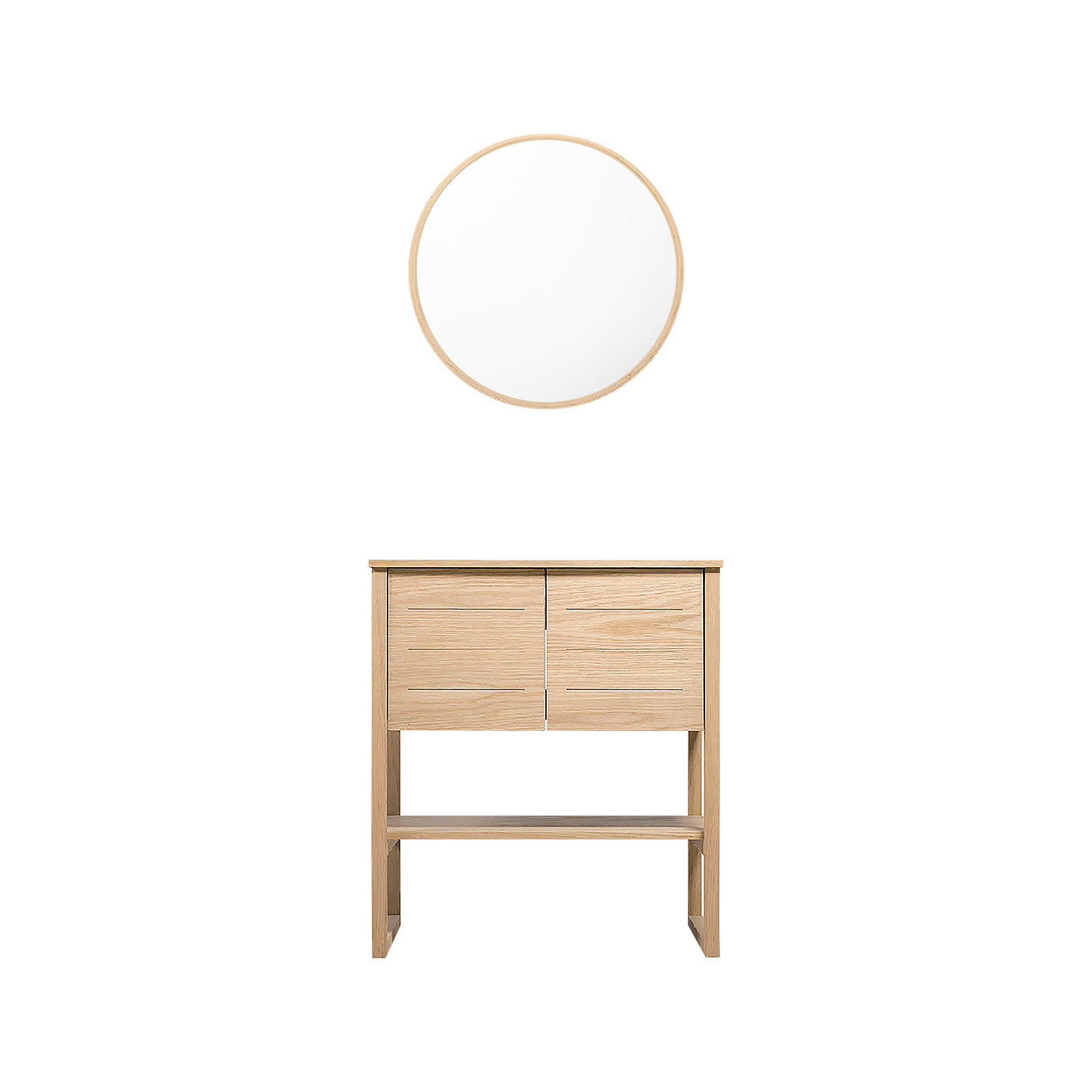 Meuble de Salle De Bain Chêne 70 cm ATOLL + Miroir Rond en Bois VALI D60 cm Meuble de Salle De Bain Chêne 70 cm ATOLL + Miroir Rond en Bois VALI D60 cm