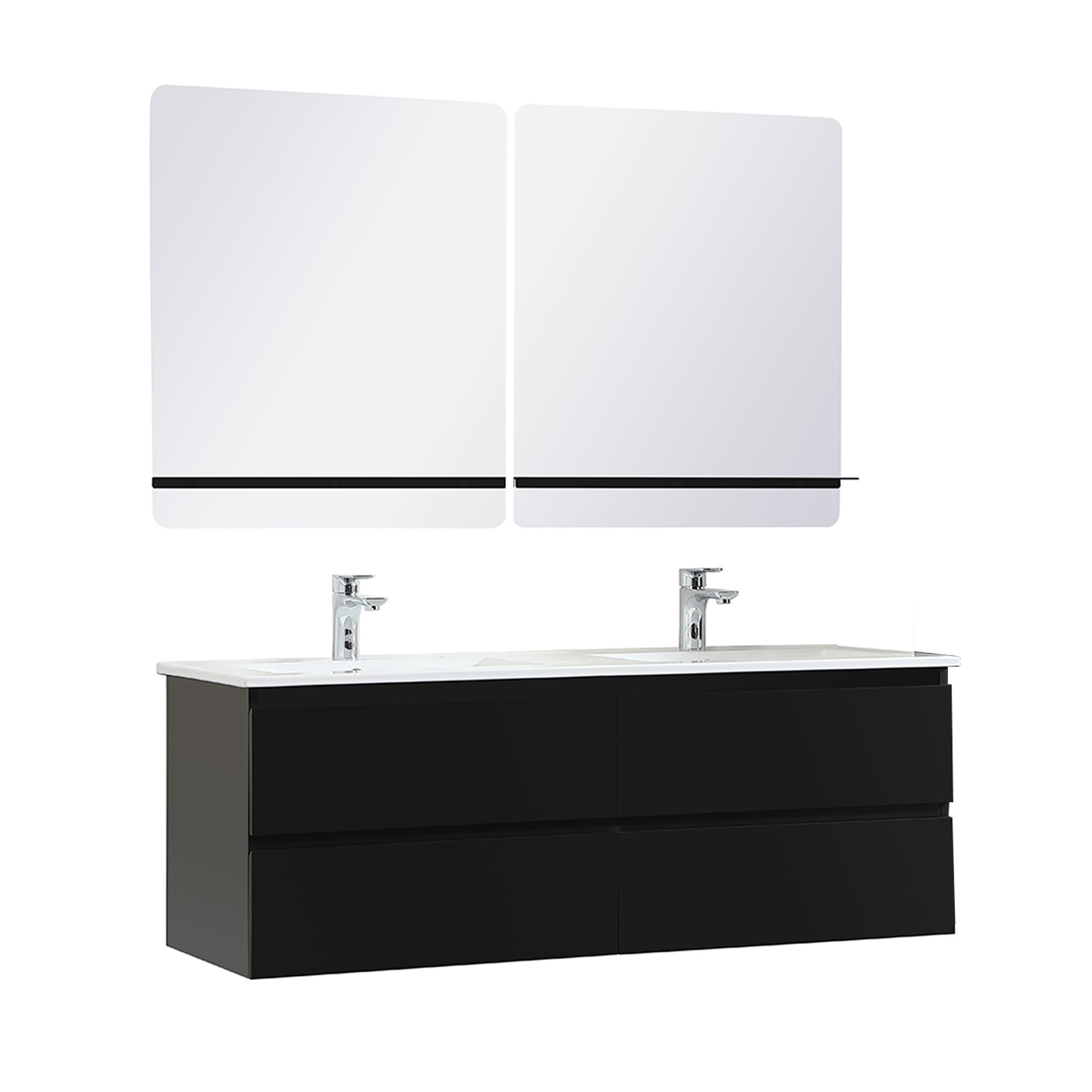 Ensemble meuble double vasque noir carbone 120cm + plan double vasque + 2 miroirs