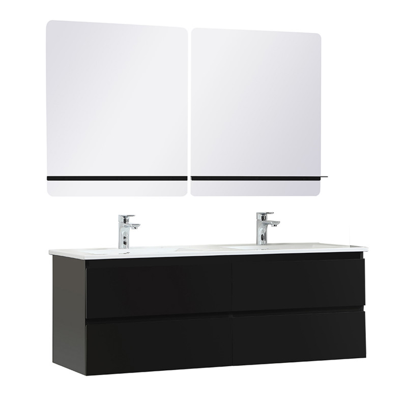 Ensemble meuble double vasque noir carbone 120cm + plan double vasque + 2 miroirs