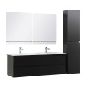 Meuble de Salle de Bain Double Vasque 120 cm Noir Carbone + Colonne + 2 miroirs SORRENTO