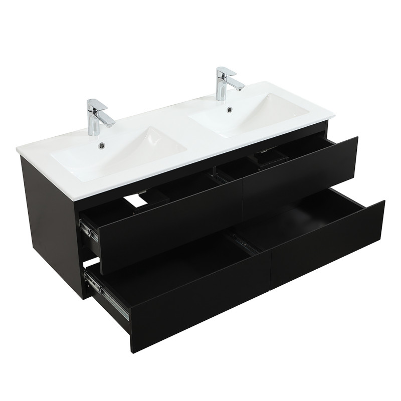 Ensemble meuble double vasque noir carbone 120cm + vasque + 2 miroirs + colonne