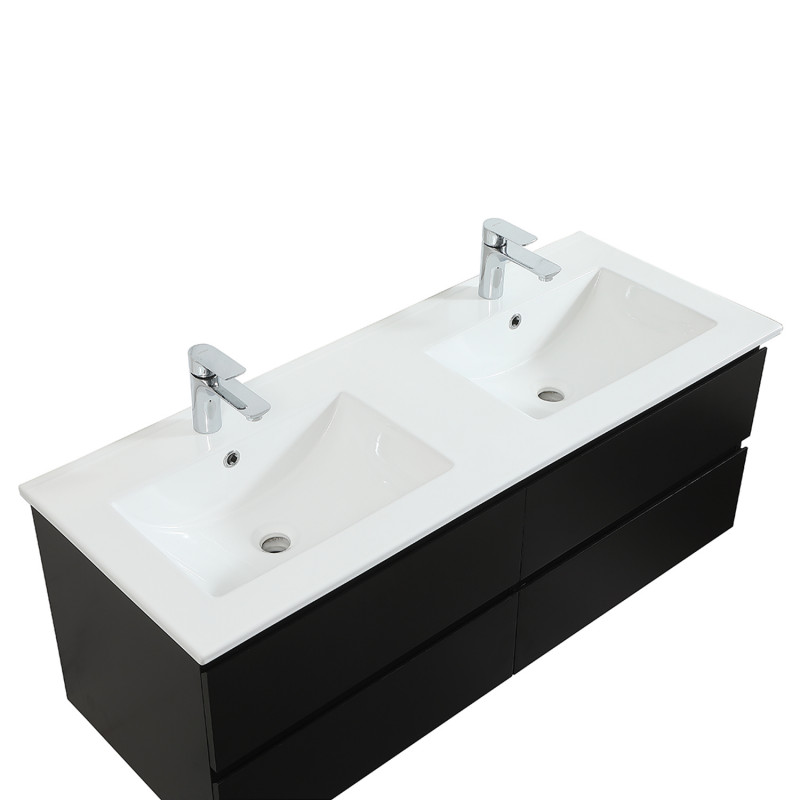 Ensemble meuble double vasque noir carbone 120cm + vasque + 2 miroirs + colonne