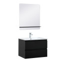 Meuble Salle de Bain 60 cm Suspendu Noir Carbone + Miroir tablette Noire SORRENTO