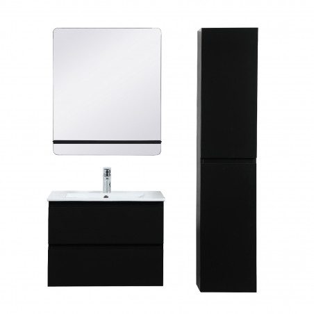 Meuble Salle de Bain 60 cm + Colonne Noir Carbone + Miroir tablette Noir SORRENTO