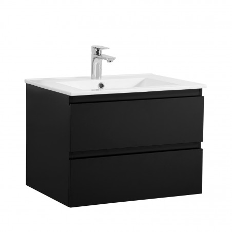 Meuble Salle de Bain 60 cm + Colonne Noir Carbone + Miroir tablette Noir SORRENTO