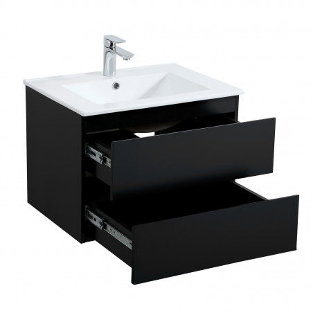 Meuble Salle de Bain 60 cm + Colonne Noir Carbone + Miroir tablette Noir SORRENTO