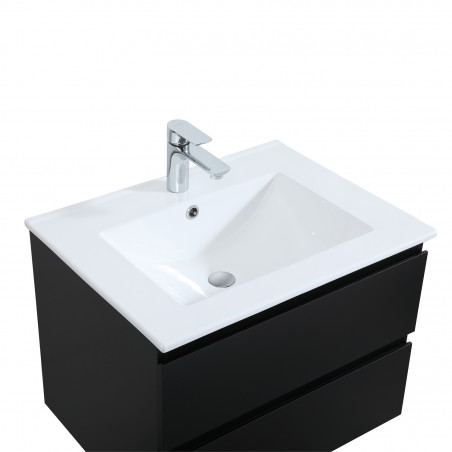 Meuble Salle de Bain 60 cm + Colonne Noir Carbone + Miroir tablette Noir SORRENTO