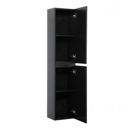 Meuble Salle de Bain 60 cm + Colonne Noir Carbone + Miroir tablette Noir SORRENTO