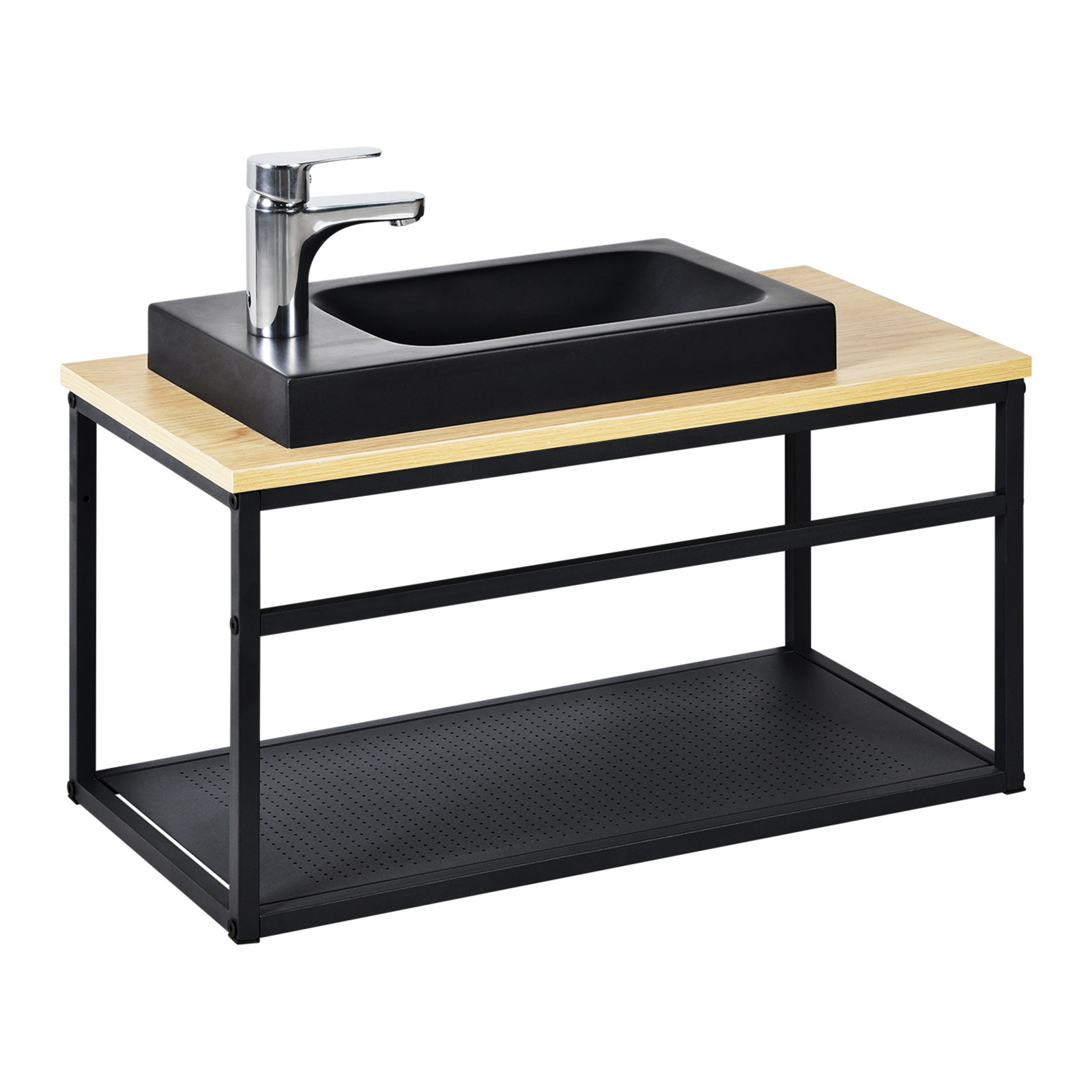 Meuble lave-mains en Bois et Métal avec vasque Noire WILL Meuble lave-mains en Bois et Métal avec vasque Noire WILL