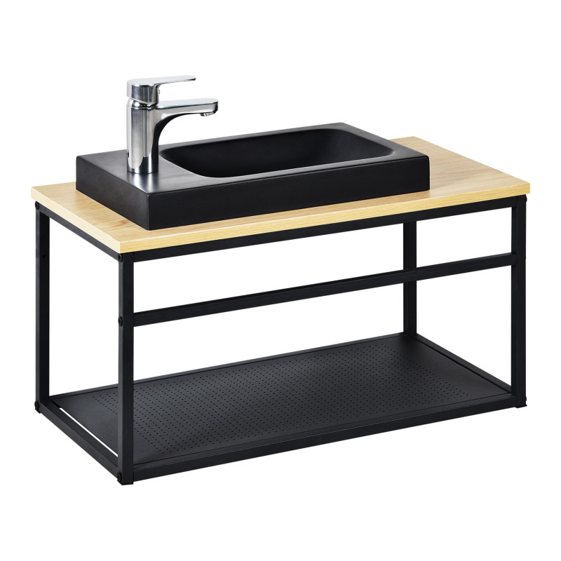 Meuble lave-mains en Bois et Métal avec vasque Noire WILL