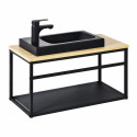 Meuble lave-mains Bois et Métal vasque Noire WILL + robinet noir